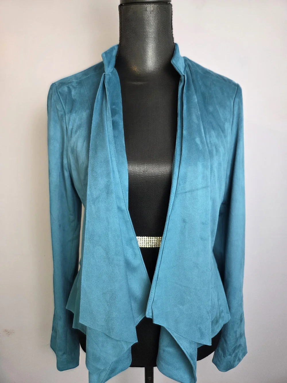 NWT Night Rider Faux Suede Jacket Teal Womens M Open-Front Business Casual Play